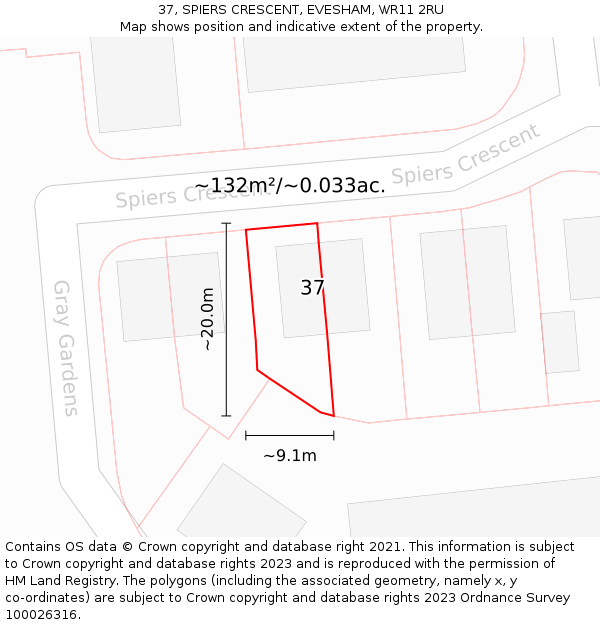 37, SPIERS CRESCENT, EVESHAM, WR11 2RU: Plot and title map