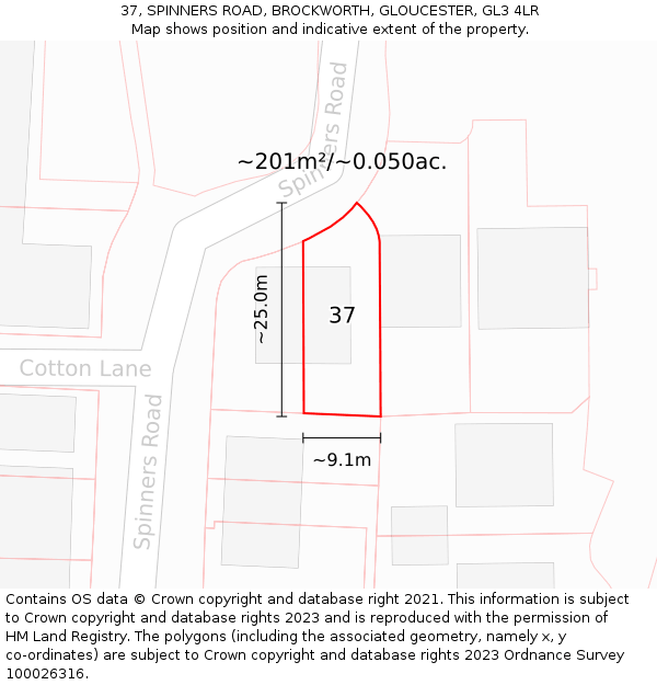 37, SPINNERS ROAD, BROCKWORTH, GLOUCESTER, GL3 4LR: Plot and title map