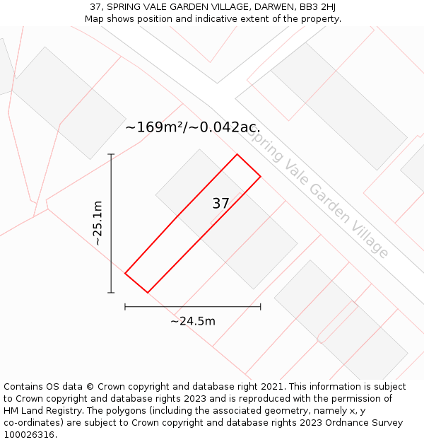 37, SPRING VALE GARDEN VILLAGE, DARWEN, BB3 2HJ: Plot and title map