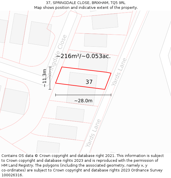 37, SPRINGDALE CLOSE, BRIXHAM, TQ5 9RL: Plot and title map