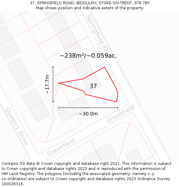 37, SPRINGFIELD ROAD, BIDDULPH, STOKE-ON-TRENT, ST8 7BY: Plot and title map