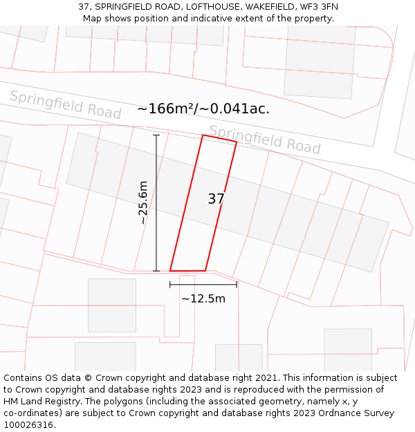 37, SPRINGFIELD ROAD, LOFTHOUSE, WAKEFIELD, WF3 3FN: Plot and title map