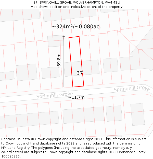 37, SPRINGHILL GROVE, WOLVERHAMPTON, WV4 4SU: Plot and title map
