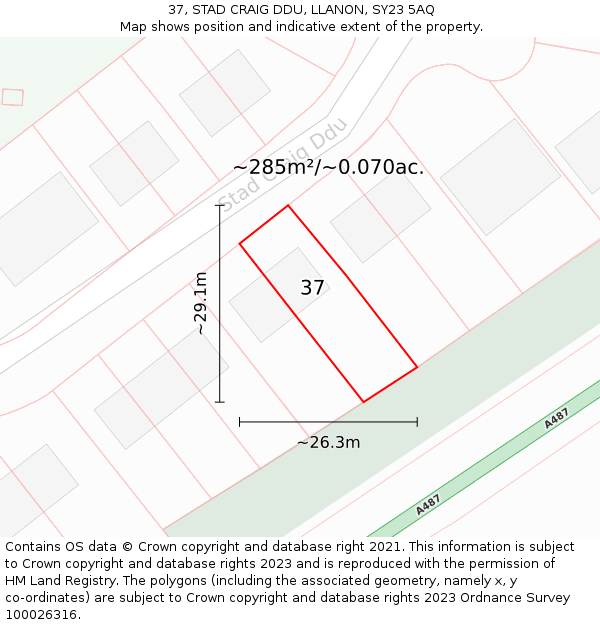 37, STAD CRAIG DDU, LLANON, SY23 5AQ: Plot and title map