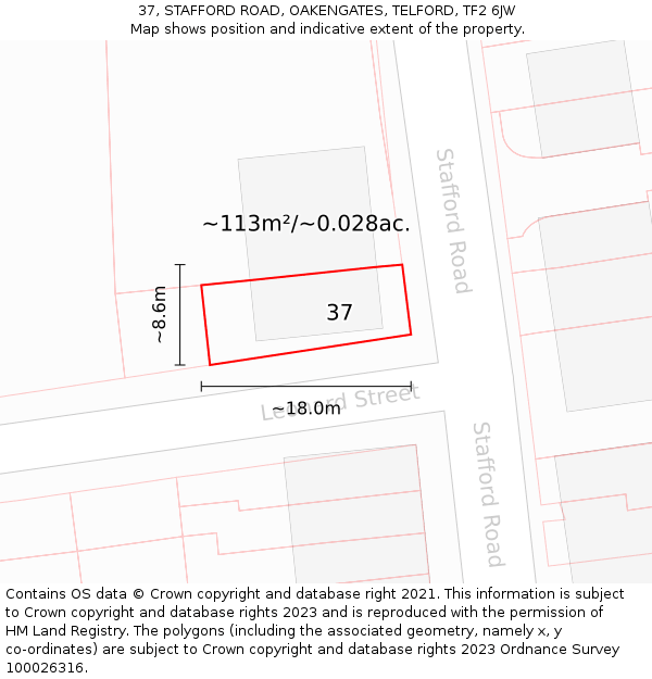 37, STAFFORD ROAD, OAKENGATES, TELFORD, TF2 6JW: Plot and title map