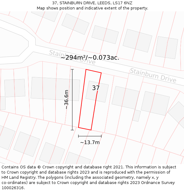 37, STAINBURN DRIVE, LEEDS, LS17 6NZ: Plot and title map