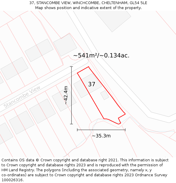37, STANCOMBE VIEW, WINCHCOMBE, CHELTENHAM, GL54 5LE: Plot and title map