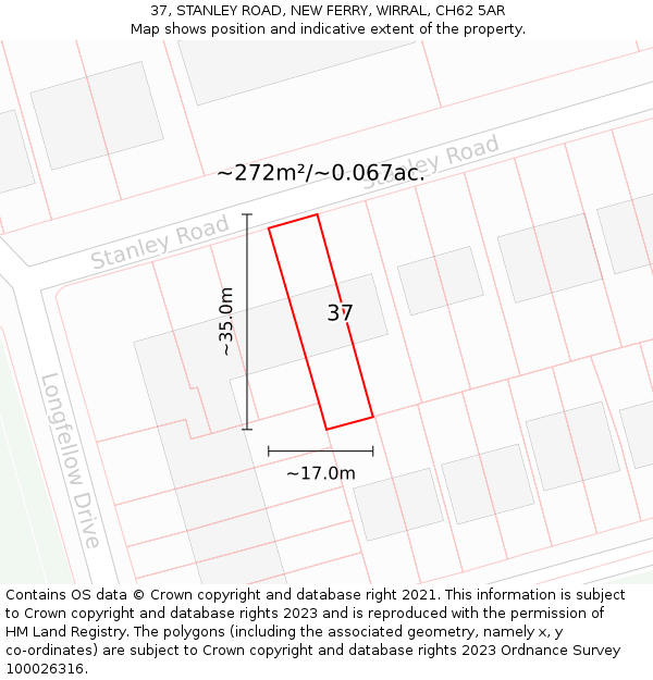 37, STANLEY ROAD, NEW FERRY, WIRRAL, CH62 5AR: Plot and title map