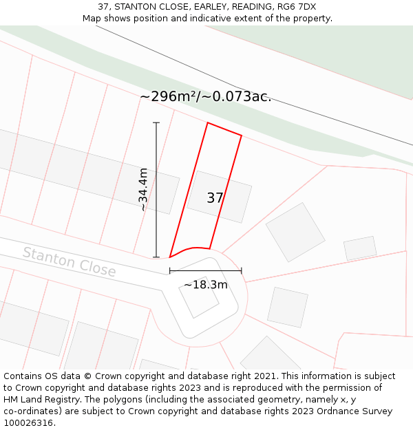 37, STANTON CLOSE, EARLEY, READING, RG6 7DX: Plot and title map