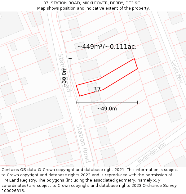 37, STATION ROAD, MICKLEOVER, DERBY, DE3 9GH: Plot and title map