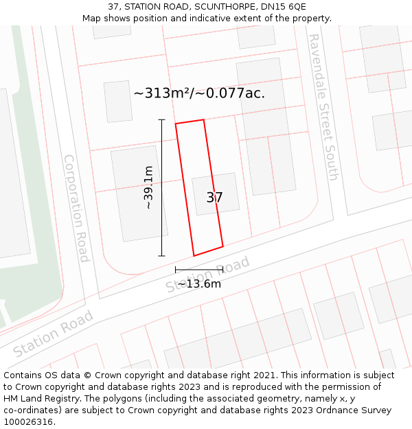 37, STATION ROAD, SCUNTHORPE, DN15 6QE: Plot and title map