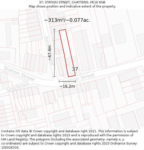 37, STATION STREET, CHATTERIS, PE16 6NB: Plot and title map