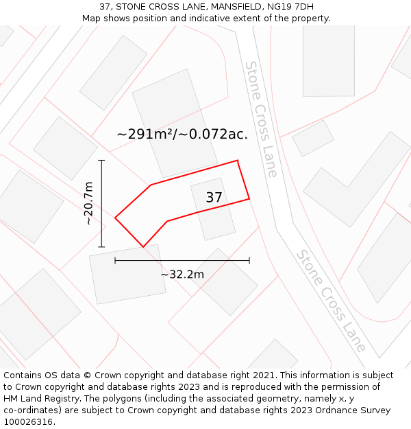37, STONE CROSS LANE, MANSFIELD, NG19 7DH: Plot and title map