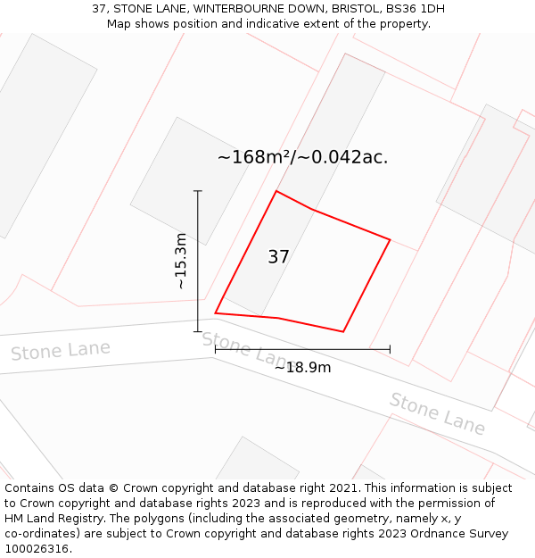 37, STONE LANE, WINTERBOURNE DOWN, BRISTOL, BS36 1DH: Plot and title map