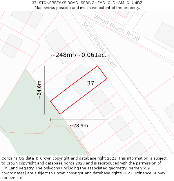 37, STONEBREAKS ROAD, SPRINGHEAD, OLDHAM, OL4 4BZ: Plot and title map