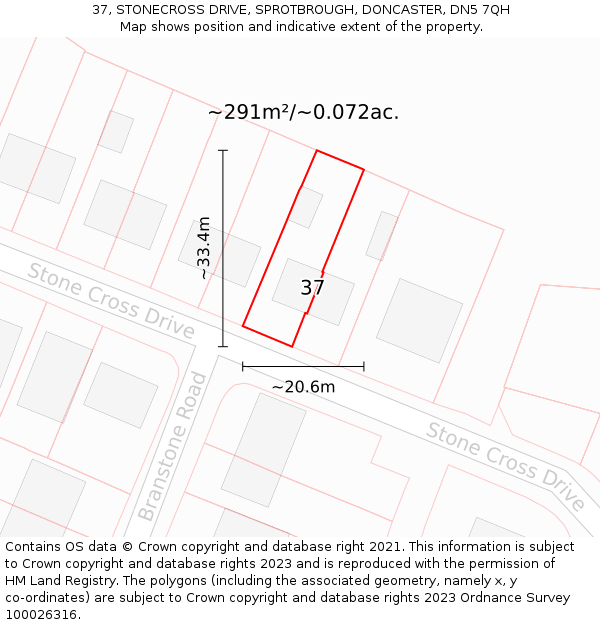 37, STONECROSS DRIVE, SPROTBROUGH, DONCASTER, DN5 7QH: Plot and title map