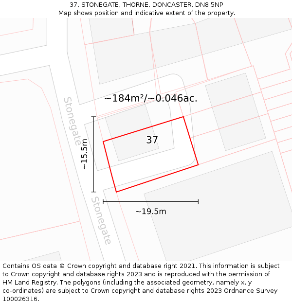 37, STONEGATE, THORNE, DONCASTER, DN8 5NP: Plot and title map
