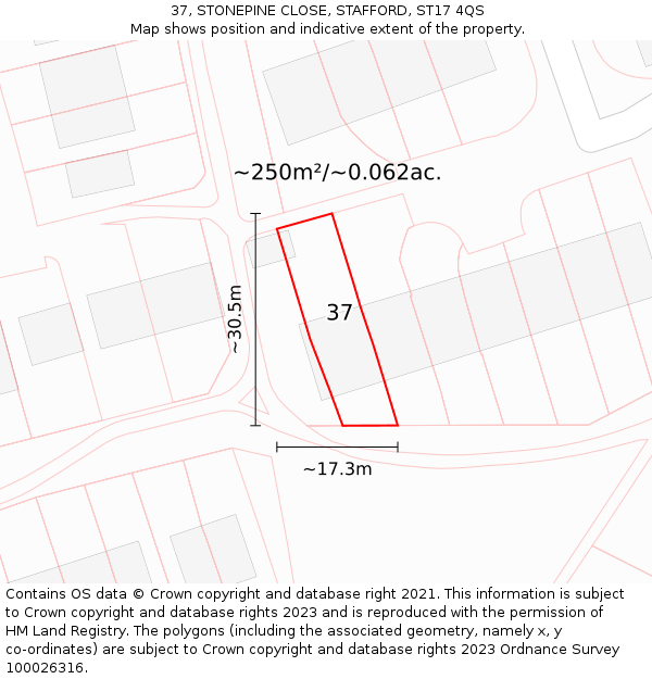 37, STONEPINE CLOSE, STAFFORD, ST17 4QS: Plot and title map