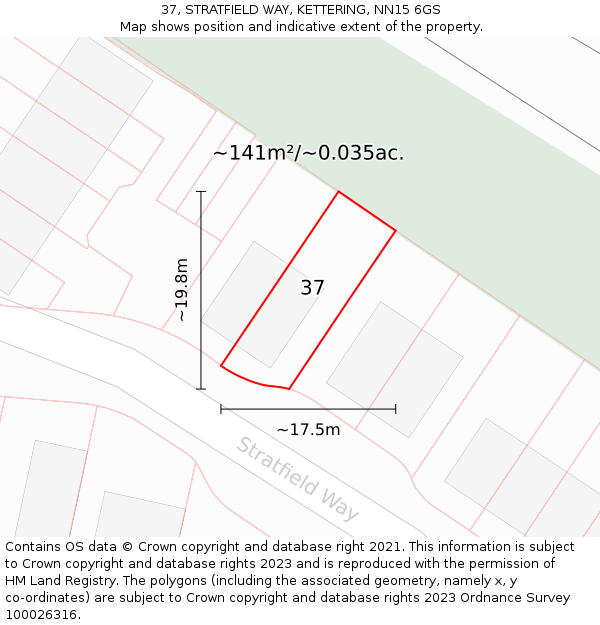 37, STRATFIELD WAY, KETTERING, NN15 6GS: Plot and title map