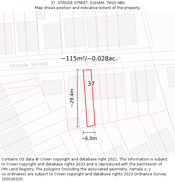 37, STRODE STREET, EGHAM, TW20 9BX: Plot and title map