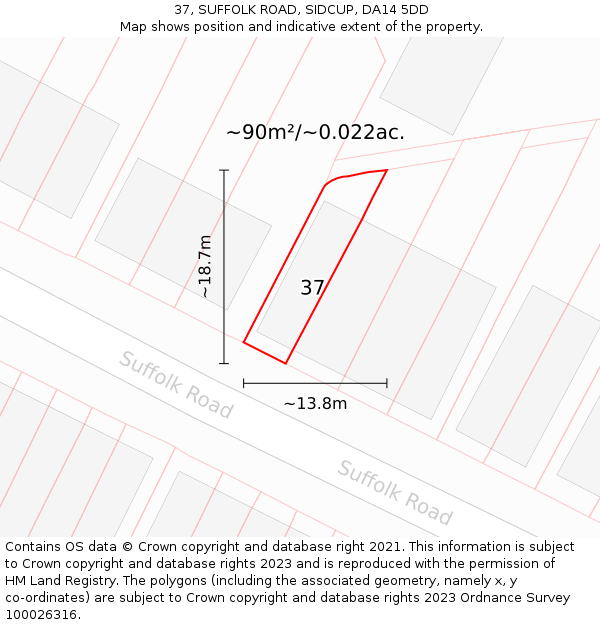 37, SUFFOLK ROAD, SIDCUP, DA14 5DD: Plot and title map
