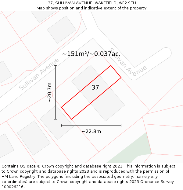 37, SULLIVAN AVENUE, WAKEFIELD, WF2 9EU: Plot and title map