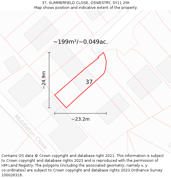 37, SUMMERFIELD CLOSE, OSWESTRY, SY11 2YA: Plot and title map