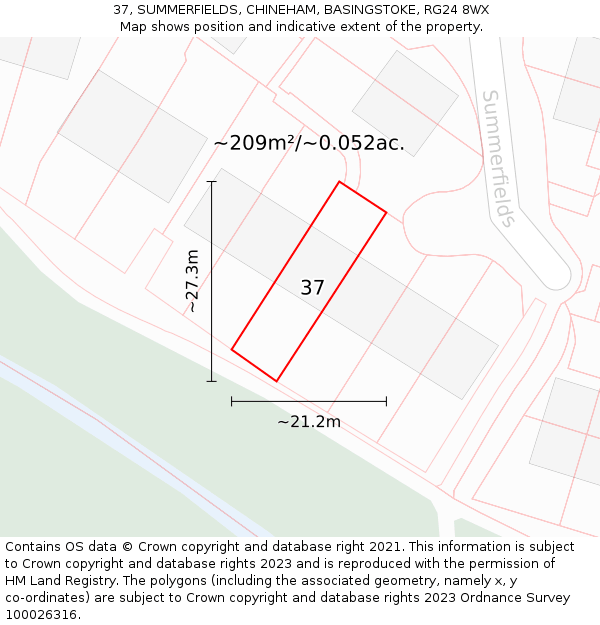 37, SUMMERFIELDS, CHINEHAM, BASINGSTOKE, RG24 8WX: Plot and title map