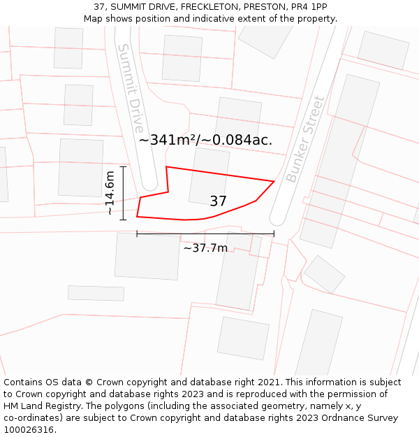 37, SUMMIT DRIVE, FRECKLETON, PRESTON, PR4 1PP: Plot and title map