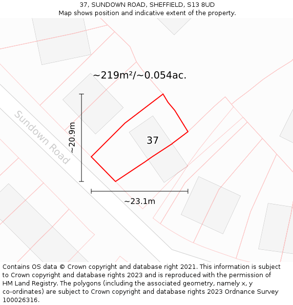 37, SUNDOWN ROAD, SHEFFIELD, S13 8UD: Plot and title map