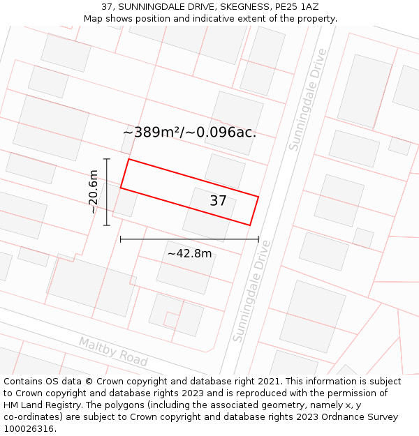 37, SUNNINGDALE DRIVE, SKEGNESS, PE25 1AZ: Plot and title map