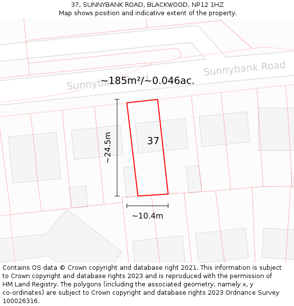 37, SUNNYBANK ROAD, BLACKWOOD, NP12 1HZ: Plot and title map