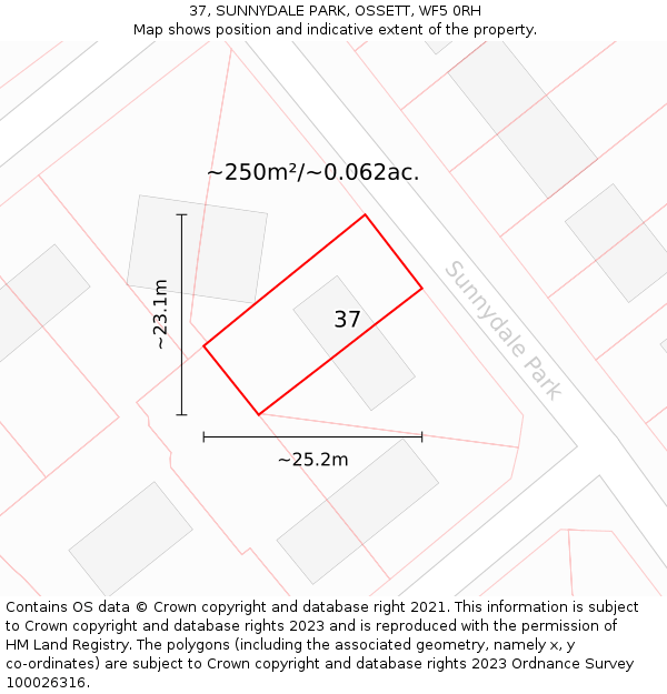 37, SUNNYDALE PARK, OSSETT, WF5 0RH: Plot and title map