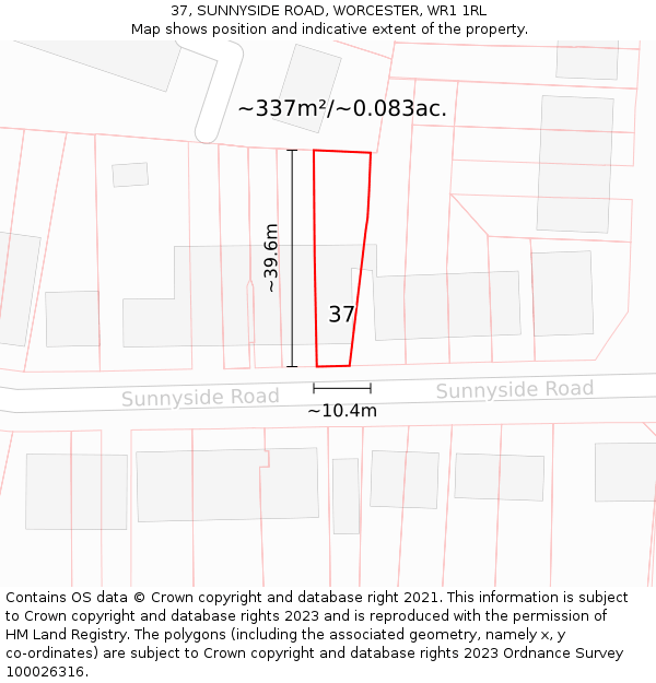 37, SUNNYSIDE ROAD, WORCESTER, WR1 1RL: Plot and title map