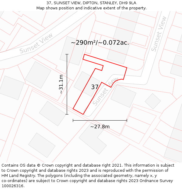 37, SUNSET VIEW, DIPTON, STANLEY, DH9 9LA: Plot and title map