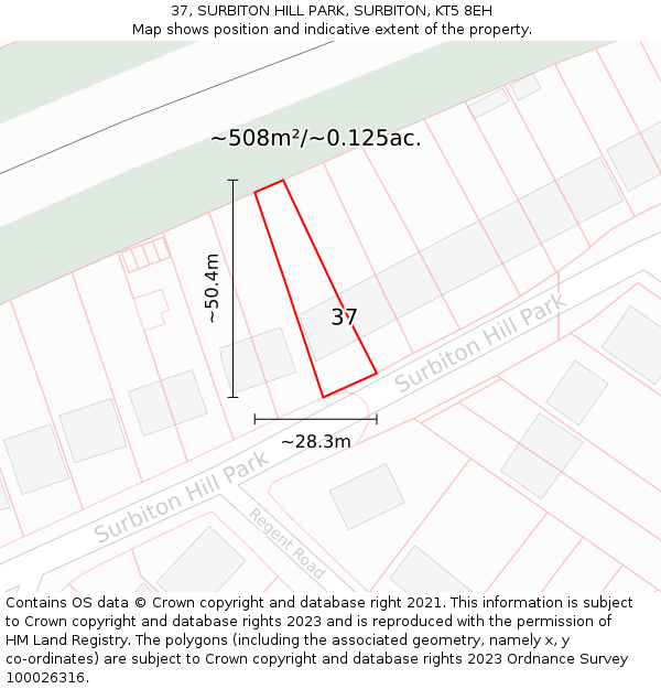 37, SURBITON HILL PARK, SURBITON, KT5 8EH: Plot and title map