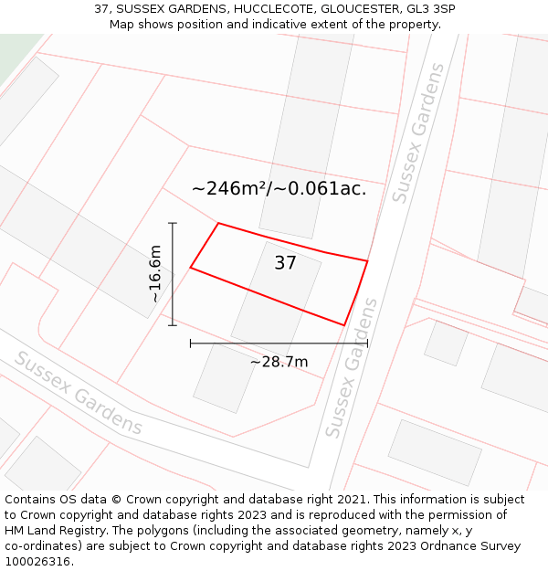 37, SUSSEX GARDENS, HUCCLECOTE, GLOUCESTER, GL3 3SP: Plot and title map