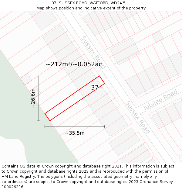 37, SUSSEX ROAD, WATFORD, WD24 5HL: Plot and title map