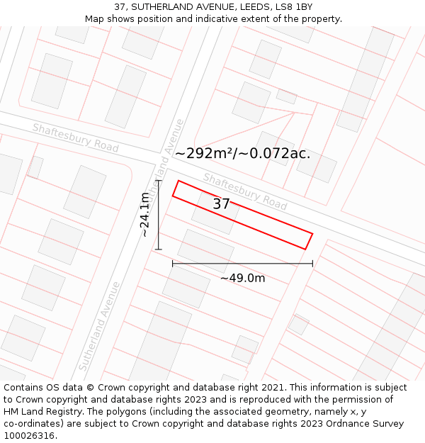 37, SUTHERLAND AVENUE, LEEDS, LS8 1BY: Plot and title map