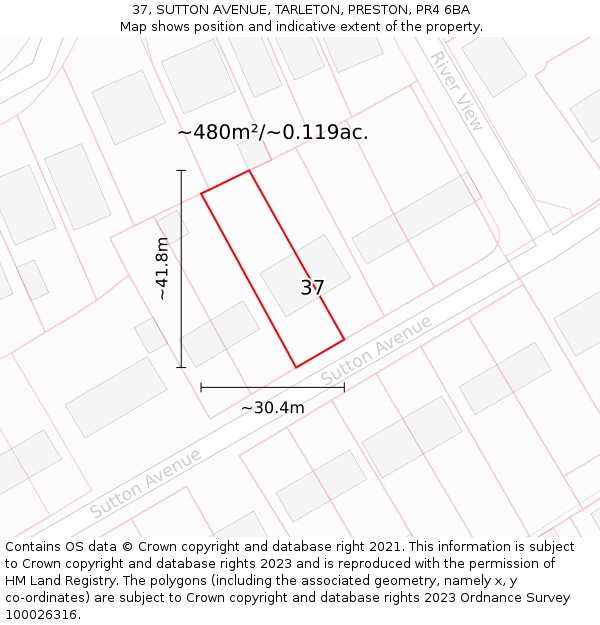 37, SUTTON AVENUE, TARLETON, PRESTON, PR4 6BA: Plot and title map