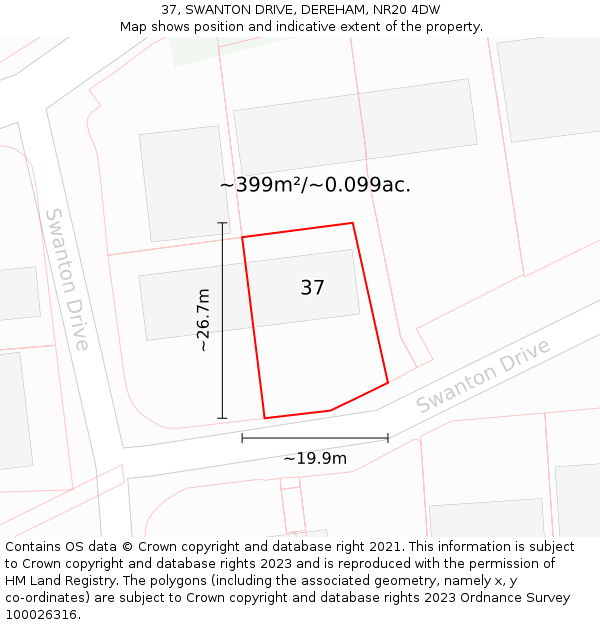 37, SWANTON DRIVE, DEREHAM, NR20 4DW: Plot and title map