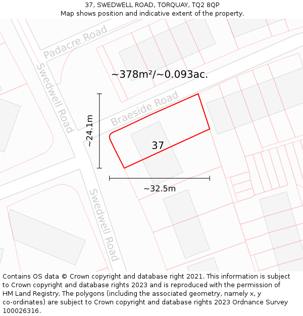 37, SWEDWELL ROAD, TORQUAY, TQ2 8QP: Plot and title map