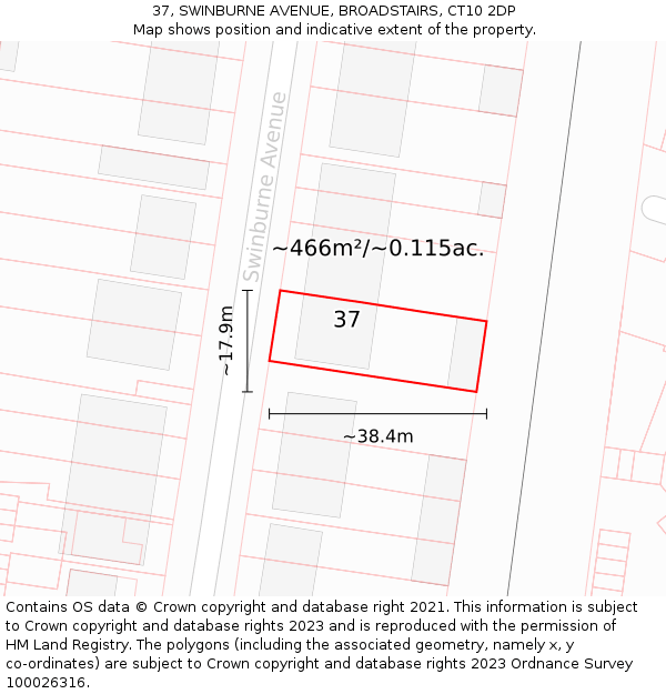 37, SWINBURNE AVENUE, BROADSTAIRS, CT10 2DP: Plot and title map