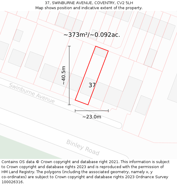 37, SWINBURNE AVENUE, COVENTRY, CV2 5LH: Plot and title map