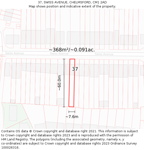 37, SWISS AVENUE, CHELMSFORD, CM1 2AD: Plot and title map