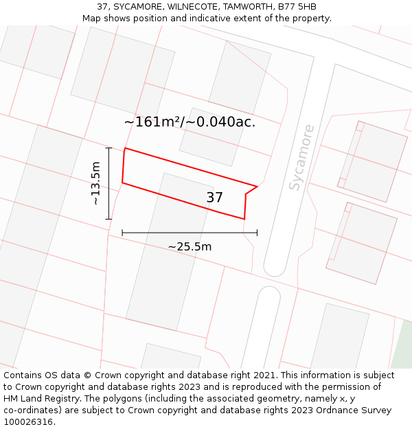 37, SYCAMORE, WILNECOTE, TAMWORTH, B77 5HB: Plot and title map