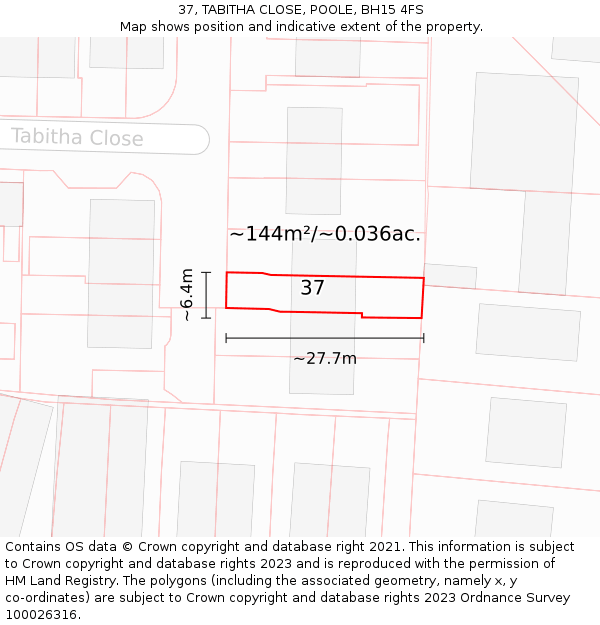 37, TABITHA CLOSE, POOLE, BH15 4FS: Plot and title map