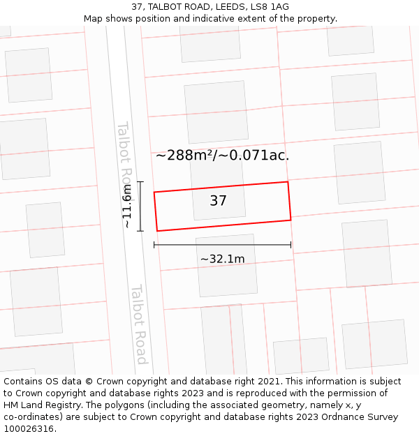 37, TALBOT ROAD, LEEDS, LS8 1AG: Plot and title map