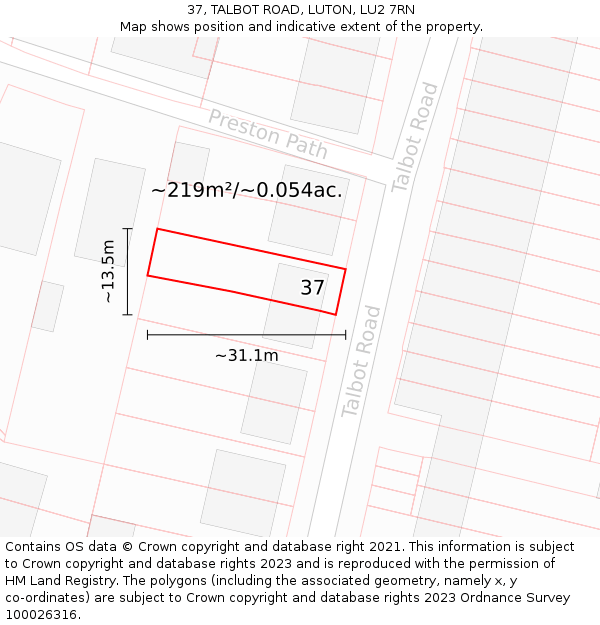 37, TALBOT ROAD, LUTON, LU2 7RN: Plot and title map