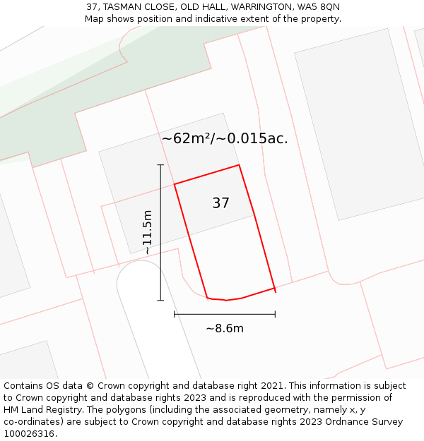37, TASMAN CLOSE, OLD HALL, WARRINGTON, WA5 8QN: Plot and title map